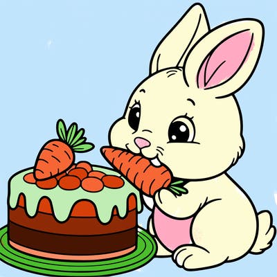 rabbit eating a carrot cake