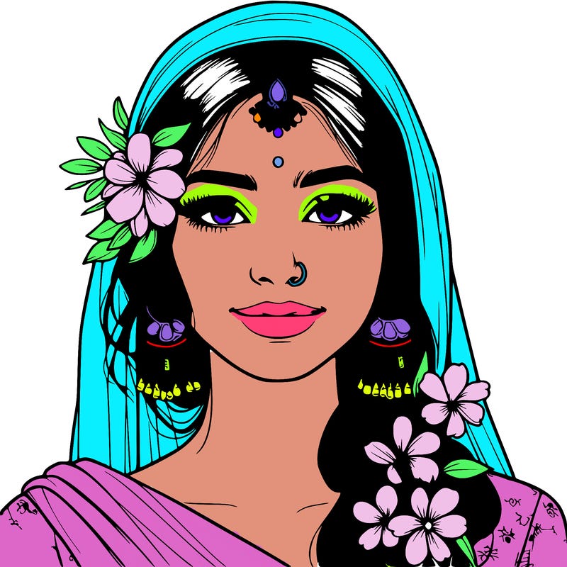 realistic girl with flowers