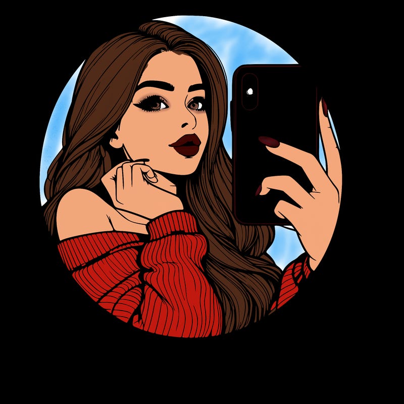 realistic girl taking mirror selfie beautiful