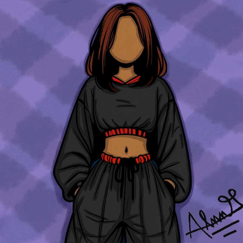 realistic girl faceless with baggy pants and a crop top