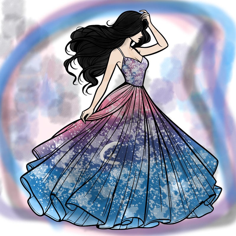 realistic woman with dress flowing in the wind