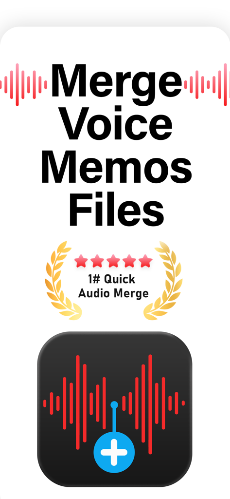 Voice Memos - Merge - Introductory screen for Voice Memos Merge app displaying the title and app icon