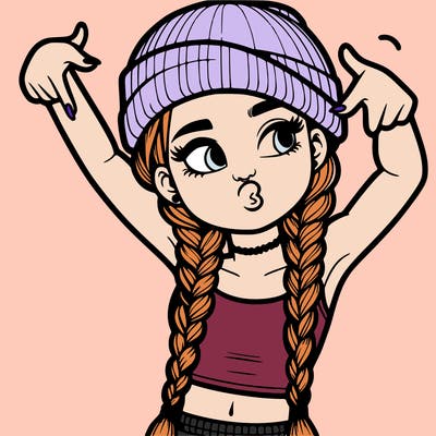 realistic teenage girl with braids and a beanie and crop top doing 🫶🏼