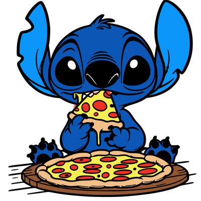 stich eating pizza