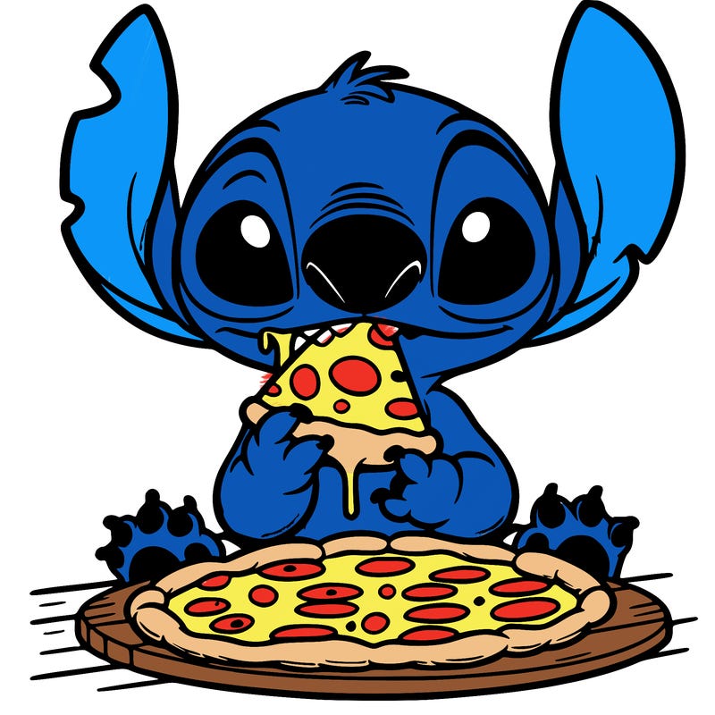 stich eating pizza