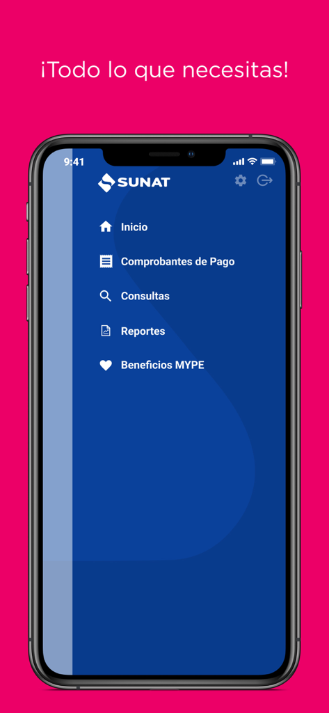 Emprender SUNAT - Menú principal de la aplicación Emprender SUNAT para emprendedores peruanos con opciones para comprobantes de pago e informes