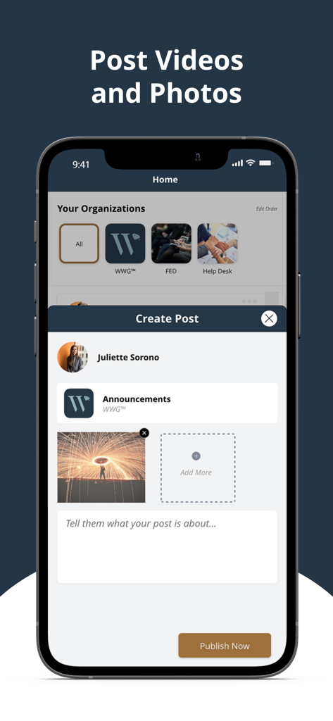 DreamStream mobile app screen for posting photos and videos