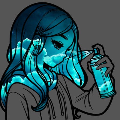 a realistic girl spray painting