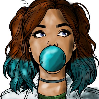 realististic girl blowing bubble -gum