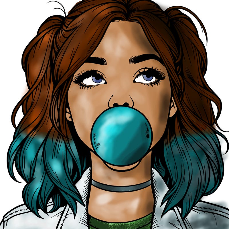 realististic girl blowing bubble -gum