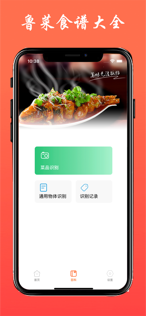 鲁菜食谱 - 八大菜系之山东美食做法大全 - Interface of the Shandong Cuisine Recipes app featuring dish recognition and a traditional fish dish