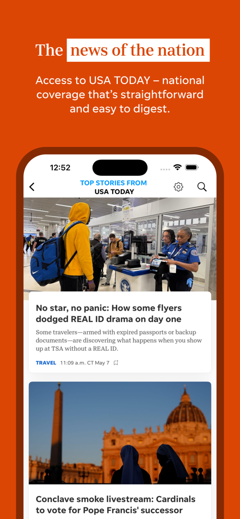 azcentral - Screenshot of the azcentral app showing national news headlines from USA TODAY