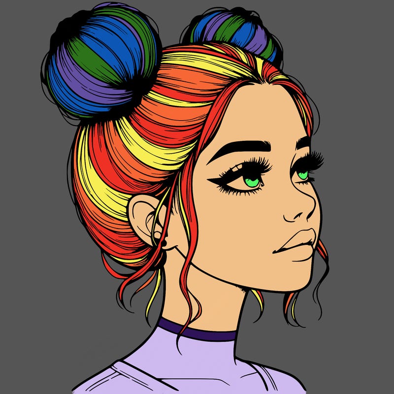 realistic girl with buns on the top of her head