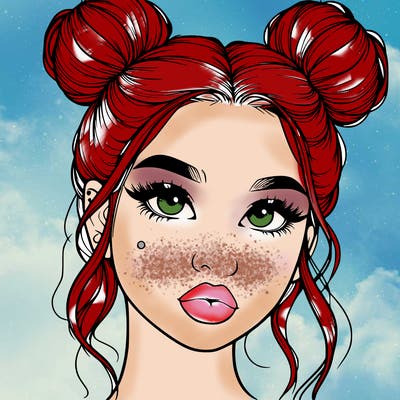 realistic girl with two buns on her hair and lips
