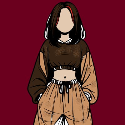 realistic girl faceless with baggy pants and a crop top