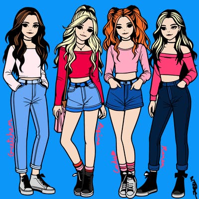 realistic four teenage girls