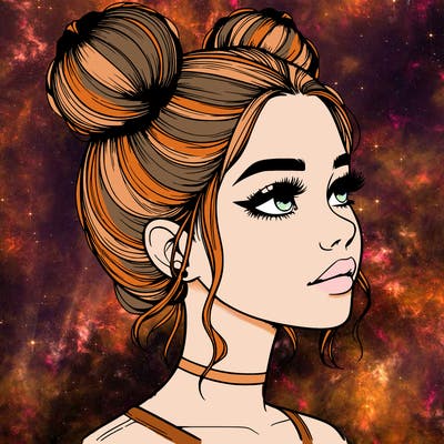 realistic girl with buns on the top of her head