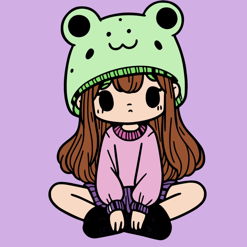 a girl wearing a frog hat and some frog socks