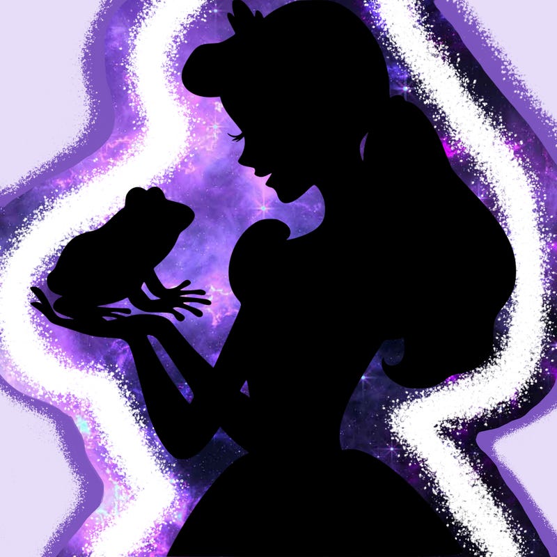 a shadow of a princess holding a frog realistic