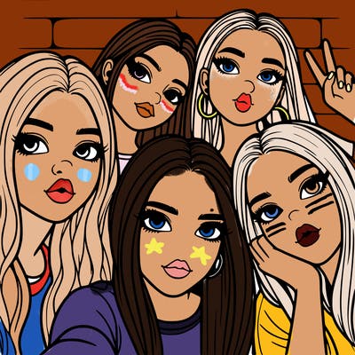 group of teen girls friends y2k up close in a selfie