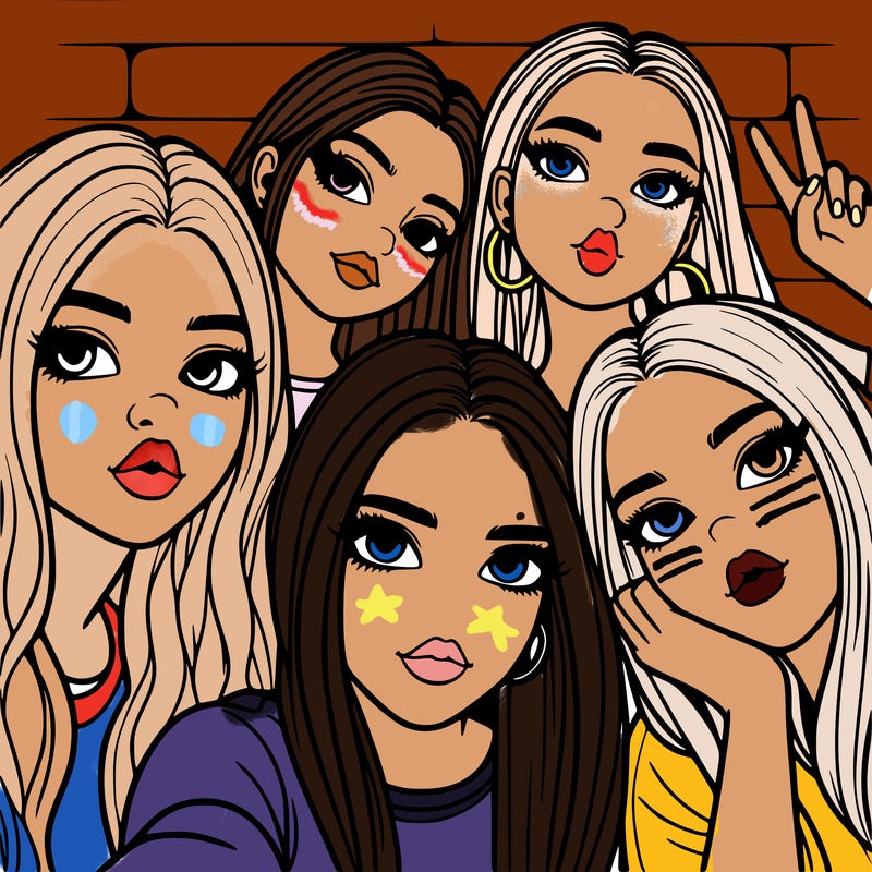 group of teen girls friends y2k up close in a selfie