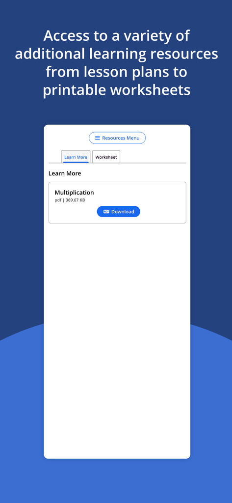 A screen from the Macmillan Education Everywhere app showing downloadable learning resources and printable worksheets