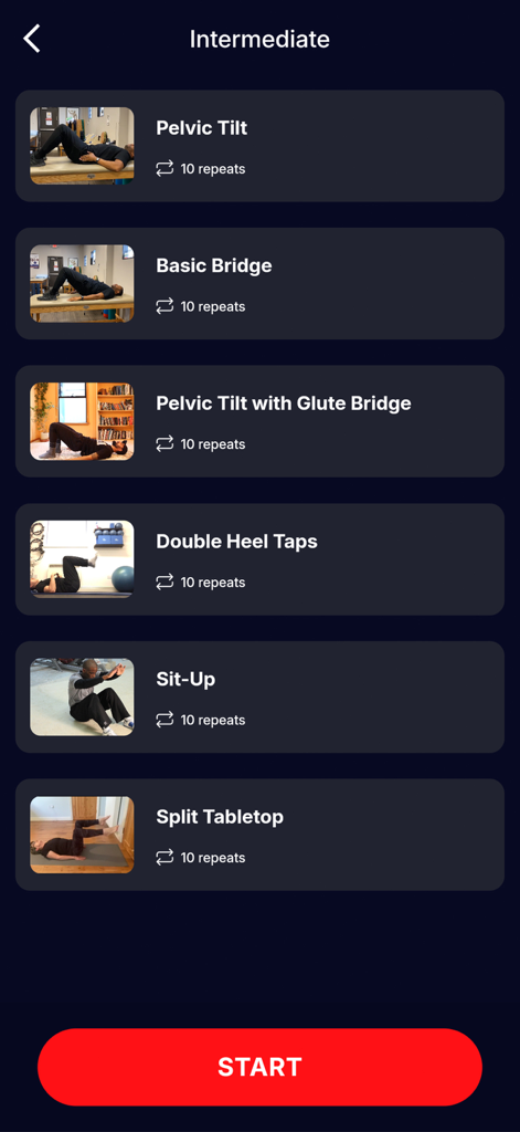 Kegel Trainer: Men's Health - A list of intermediate pelvic floor exercises for men including pelvic tilt and basic bridge.