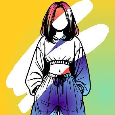 realistic girl faceless with baggy pants and a crop top