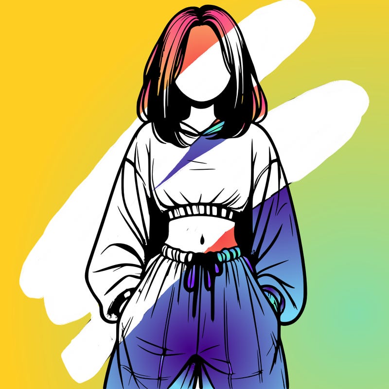 realistic girl faceless with baggy pants and a crop top