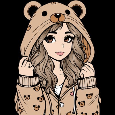 realistic girl in a animal pjs hoodie