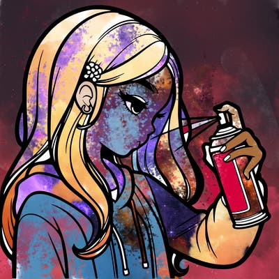 a realistic girl spray painting