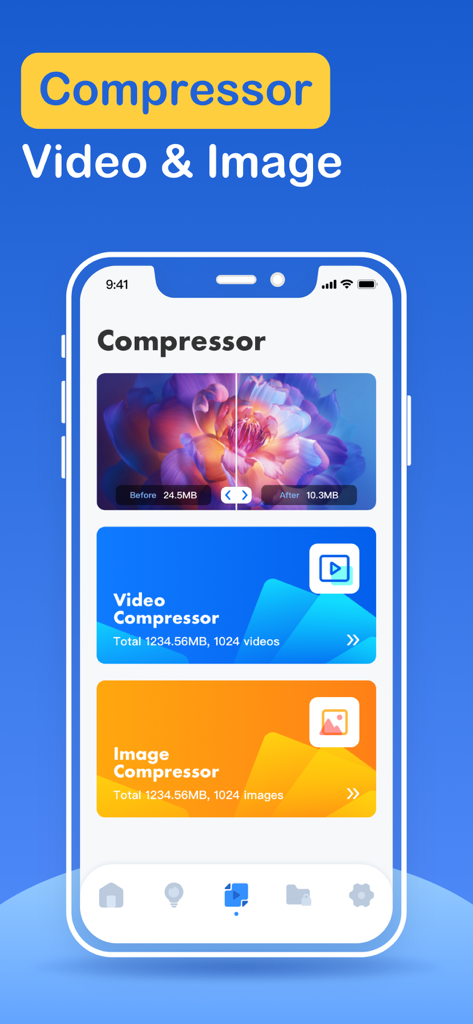 Storage Cleaner app interface showing video and image compression features for saving phone storage space
