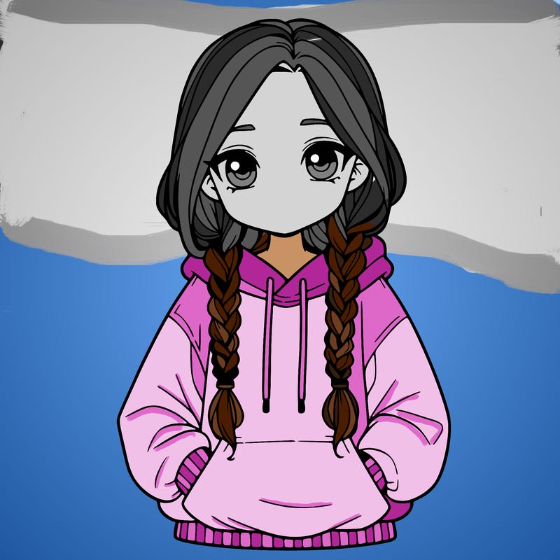 a realistic girl with a oversized hoodie and she has braids