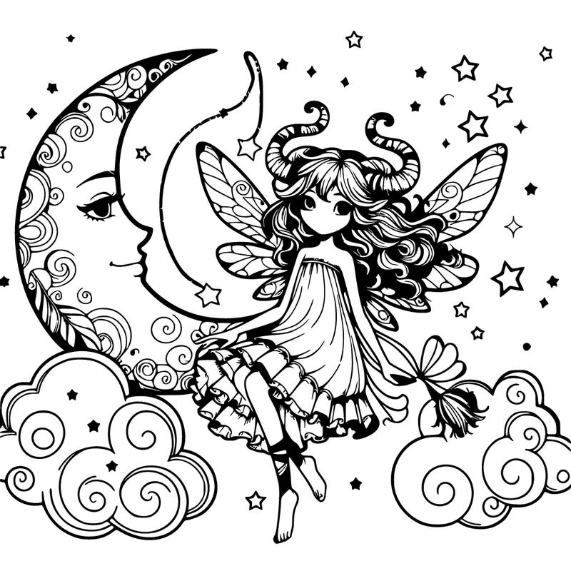 aries realistic fairy with moon and stars