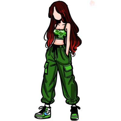 girl in baggy pants crop top and long hair