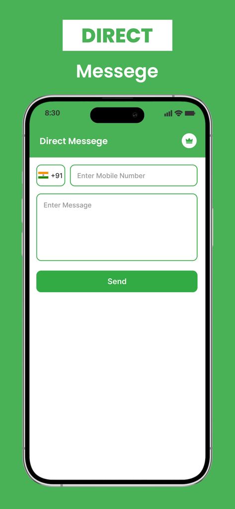 GB Web Latest Version - Schermata di messaggistica diretta nell'app GB Web che mostra i campi per inserire un numero di cellulare e un messaggio per contatti non salvati