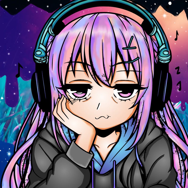 tired anime girl with head phones