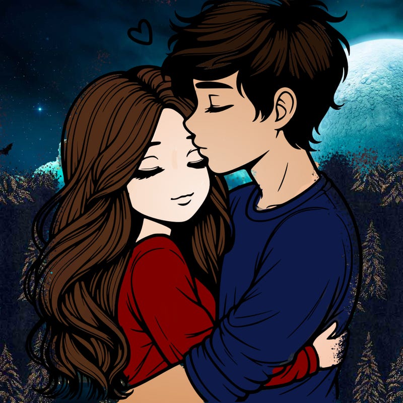 a realistic couple boy and girl hugging and kissing