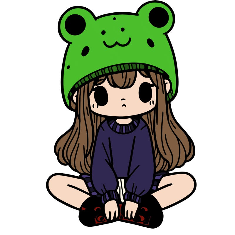 a girl wearing a frog hat and some frog socks
