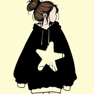 realistic girl with a oversized sweatshirt on and a bun