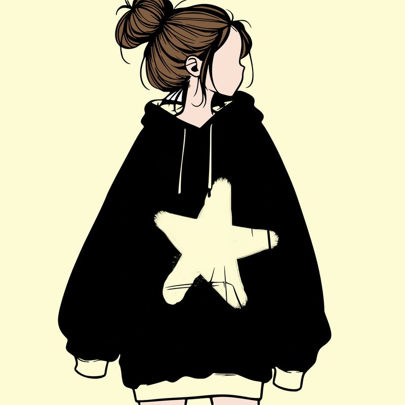 realistic girl with a oversized sweatshirt on and a bun