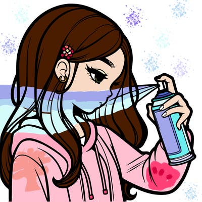 a realistic girl spray painting