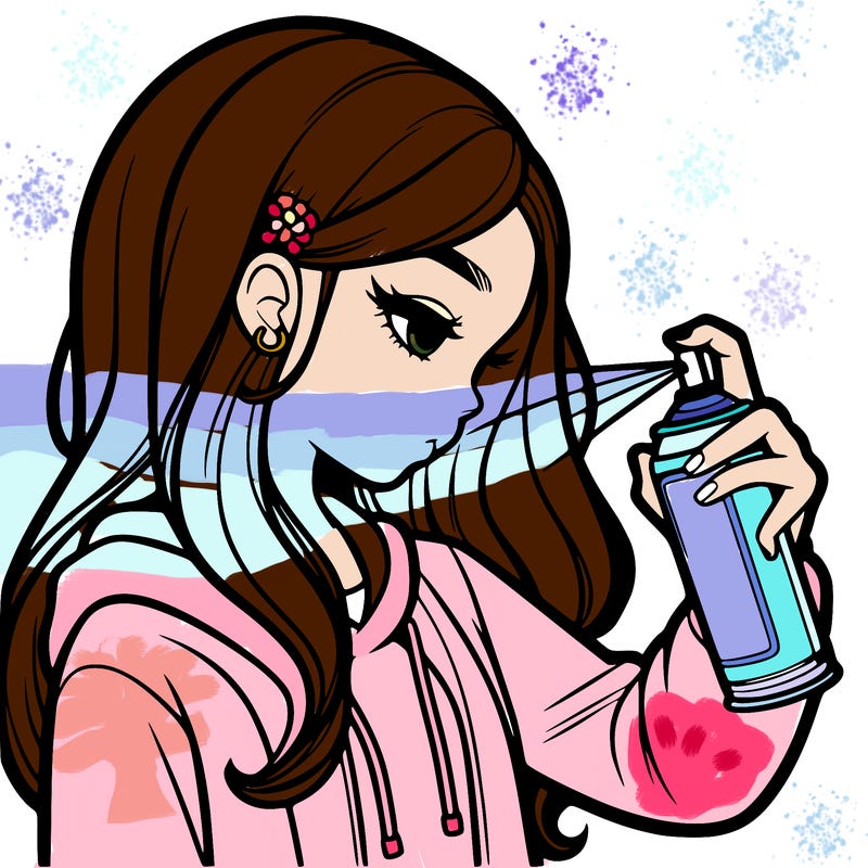 a realistic girl spray painting