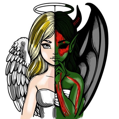 realistic angel half demon