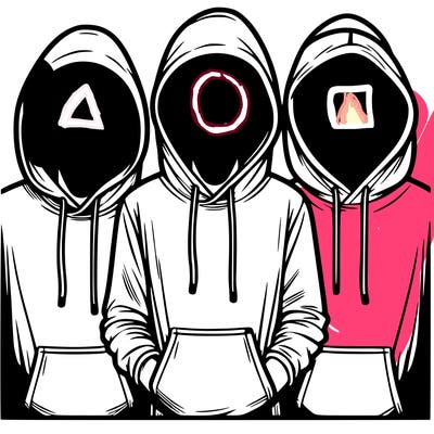 3 faceless people in  hoodies