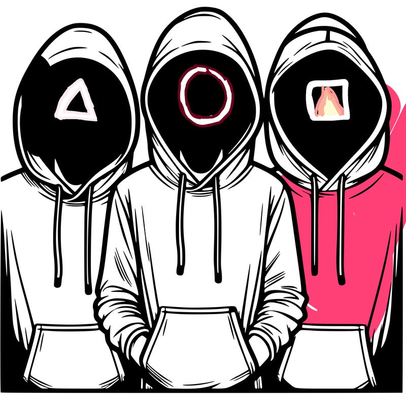 3 faceless people in  hoodies