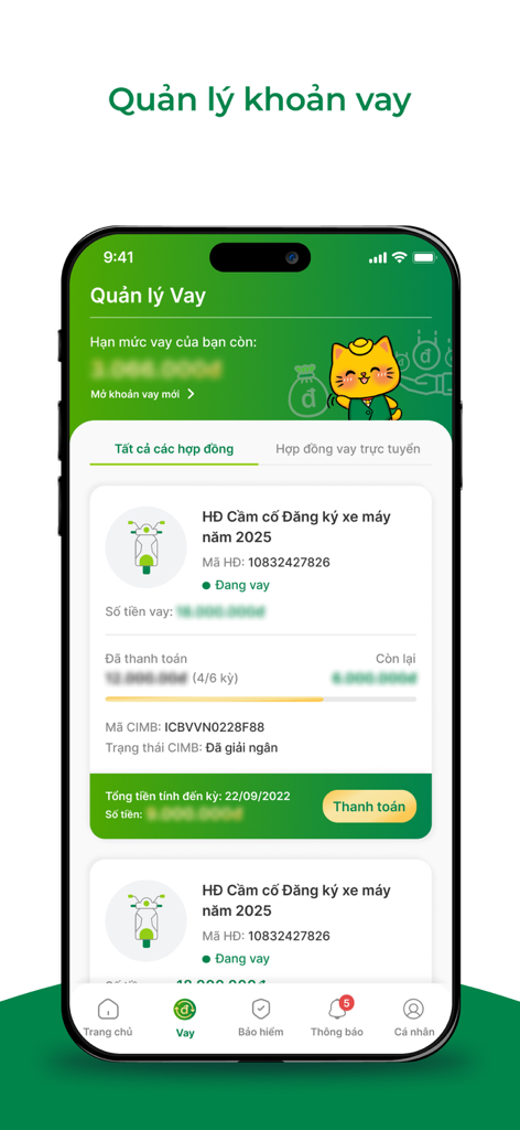 My F88 - Oberfläche der My F88 App mit Details zum Motorrad-Registrierungskredit und Zahlungsfortschritt.