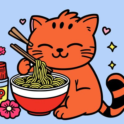 cat with ramen