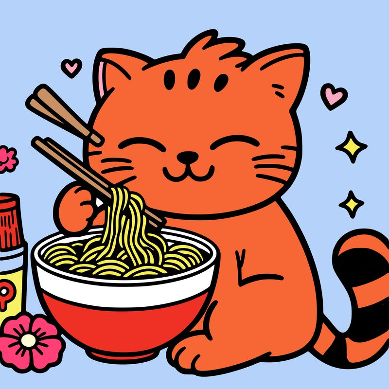 cat with ramen