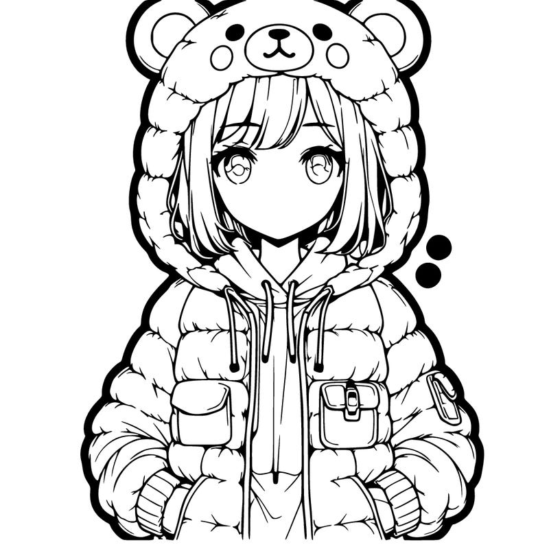 realistic anime girl in bear jacket